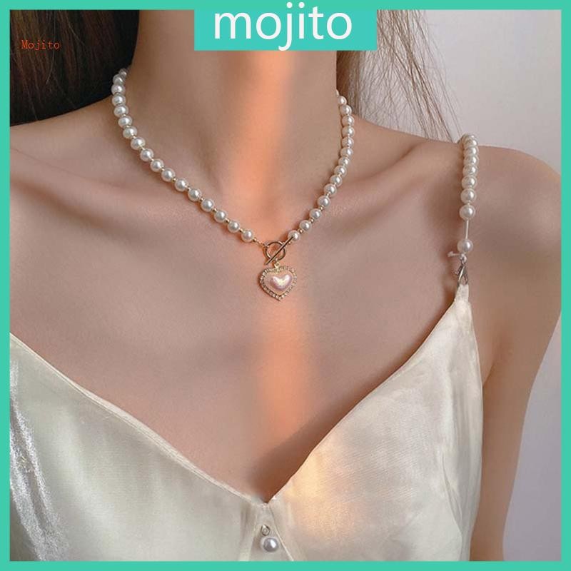 Mojito เกาหลี Elegant Pearl ลูกปัดสร้อยคอผู้หญิงสุภาพสตรีแฟชั่นสําหรับ Rhinestone Jewe