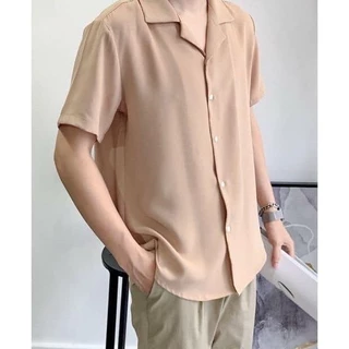 ACHSAWAKE เสื้อเชิ้ตผู้ชาย ทรงหลวม แขนสั้น เทรนด์ผ้าไหมน้ำแข็งขั้นสูง