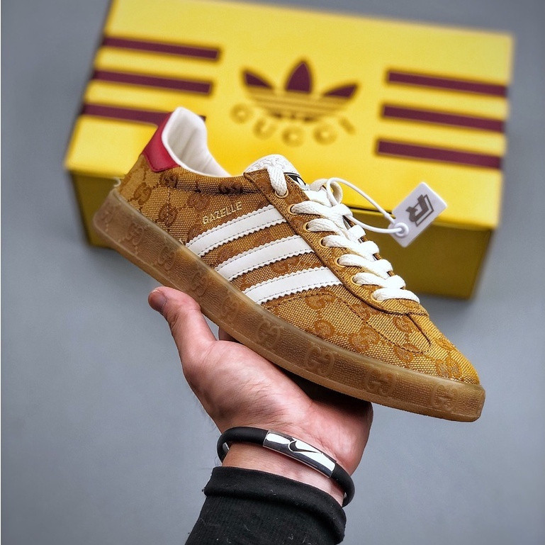 GUCCI กุชชี่ เทียบกับ. Adidas Original Gazelle Skate รองเท้าผ้าใบลําลองสําหรับผู้ชายผู้หญิง "สีน้ําตาล