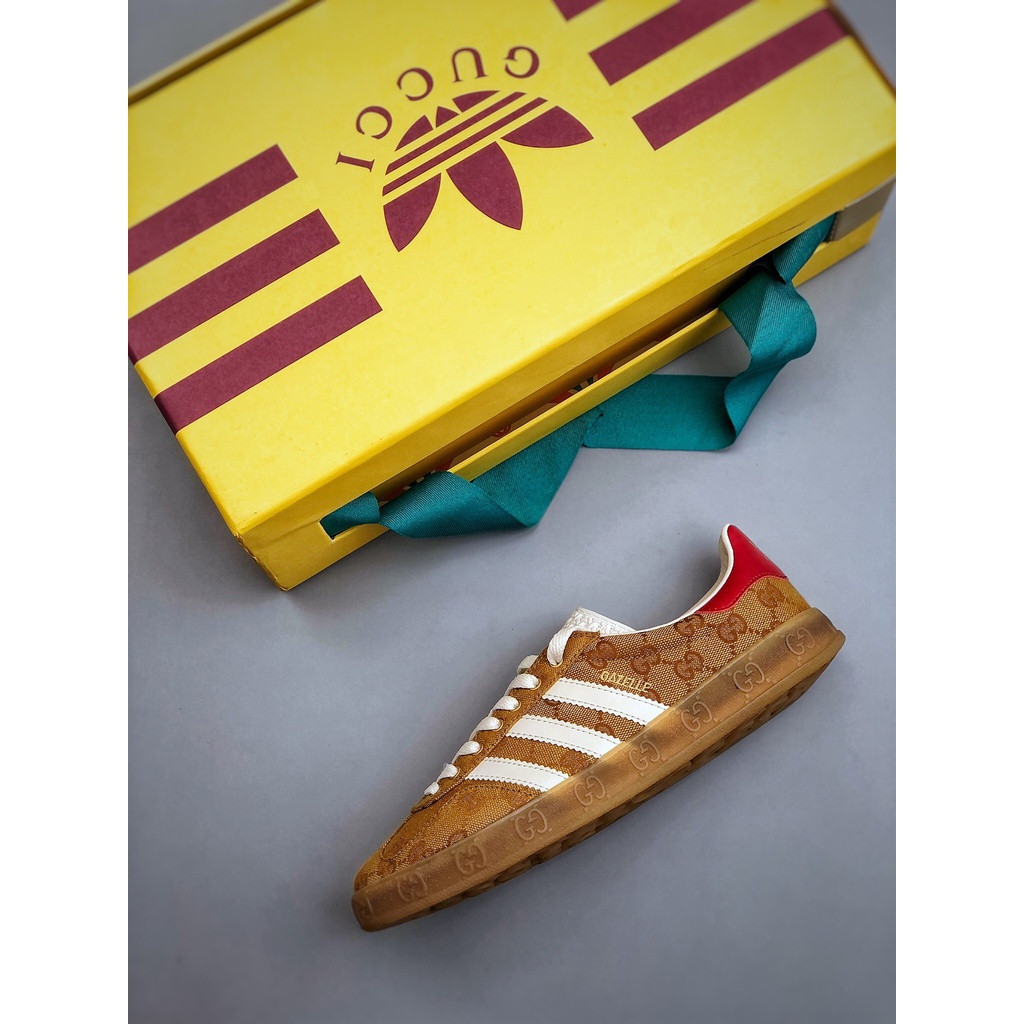 GUCCI กุชชี่ เทียบกับ. Adidas Original Gazelle Skate รองเท้าผ้าใบลําลองสําหรับผู้ชายผู้หญิง "สีน้ําตาล