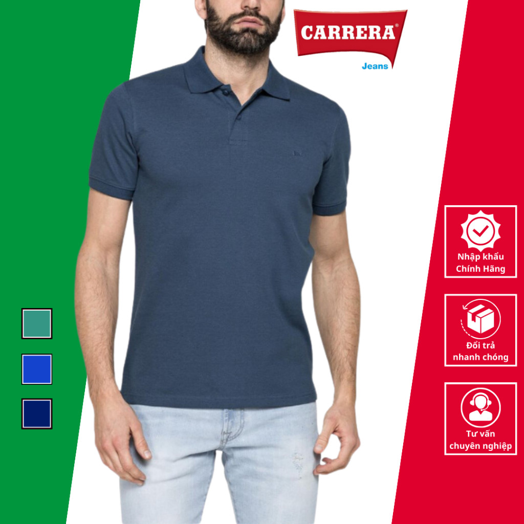 เสื้อโปโลผู้ชายผ้าฝ้ายคุณภาพสูง Pique Dry Carrera Jeans ของแท้นําเข้าจากอิตาลี_819U0073A