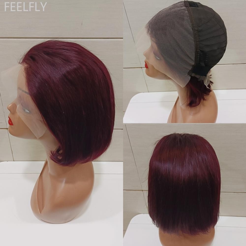 FEELFLY 13*4 Frontal Human Hair Wave Glueless ปิดมนุษย์ผม Frontal Wigs Ombre สีน้ําตาลผสมสีบลอนด์ Wa