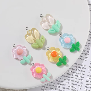 St. kunkka 5 ชิ้นเรซิ่นดอกทิวลิปดวงอาทิตย์ดอกไม้จี้สําหรับ DIY ทําด้วยมือเครื่องประดับทํา