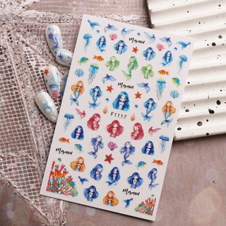 HAMA เล็บเล็บสติกเกอร์ขายส่งชายหาดฤดูร้อน Ocean Goldfish แมงกะพรุนสาหร่าย Dolphin Mermaid ผีเสื้อดอกไม้ตกแต่งเล็บสติกเกอร์ Decals