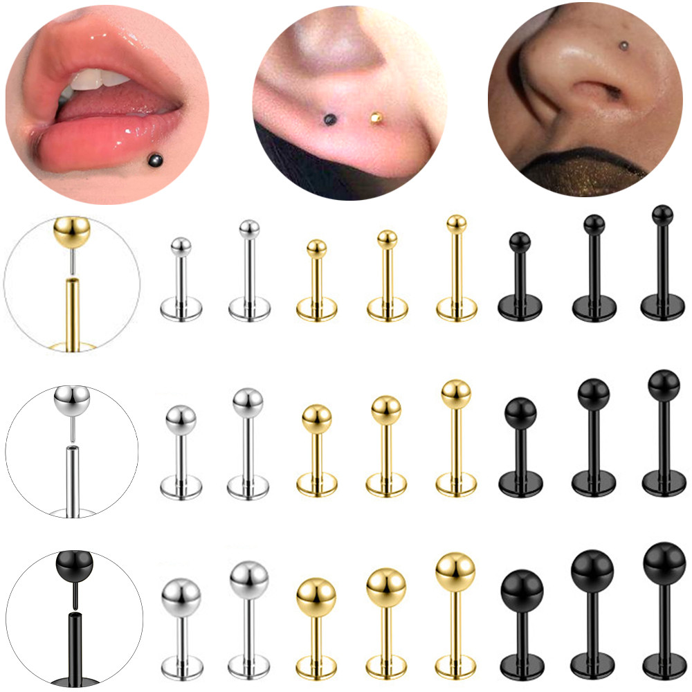 1 PC Stianless Steel Stud ต่างหูเจาะ 18G/20G จมูกสตั๊ด Push-in Labret Lip Stud เจาะ 2/3/4 มม.บอล Nostril Stud 5/6/7/8 มม.เกลียวสังข์กระดูกอ่อน Daith เจาะสีดําเงิน