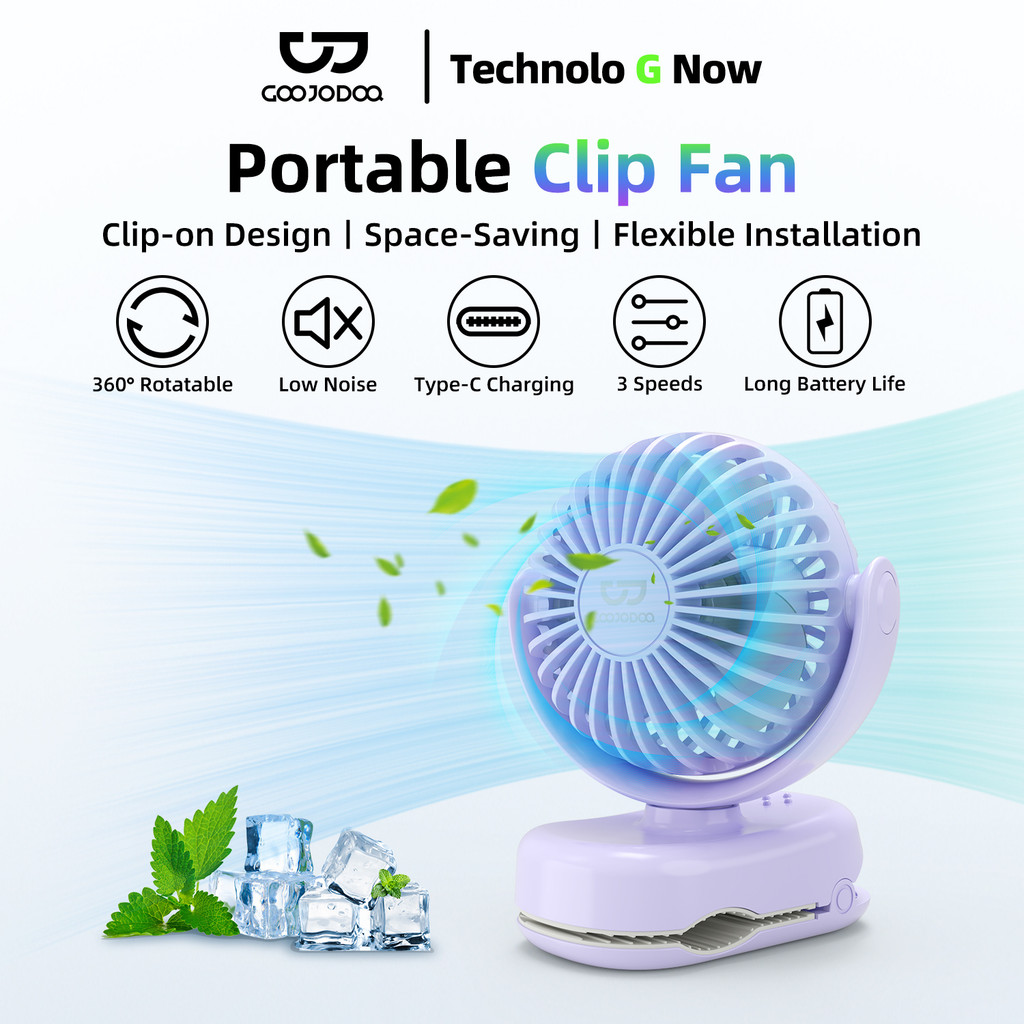 GOOJODOQ Bubble Clamp Fan Three Adjustable Model 360° หมุนได้ 46ฐานข้อมูล อายุการใช้งานแบตเตอรี่ยาวน