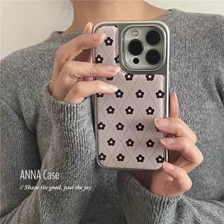 สีชมพูเพชรลายสก๊อตสีดําดอกไม้เคสโทรศัพท์ Anti-Fall สําหรับ iPhone 16 Promax 15 Promax 11 12 13 14plus 15plus 16e 16plus 16pro 15pro