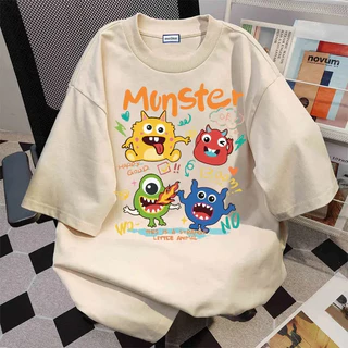 ChillTee📦เสื้อน่ารักoversizeอเมริกัน คอกลมT-shirt ผ้าCottonแขนสั้น ใส่สบาย ไม่ต้องรีด unisexพิมพ์ลาย "Monster"【COD】