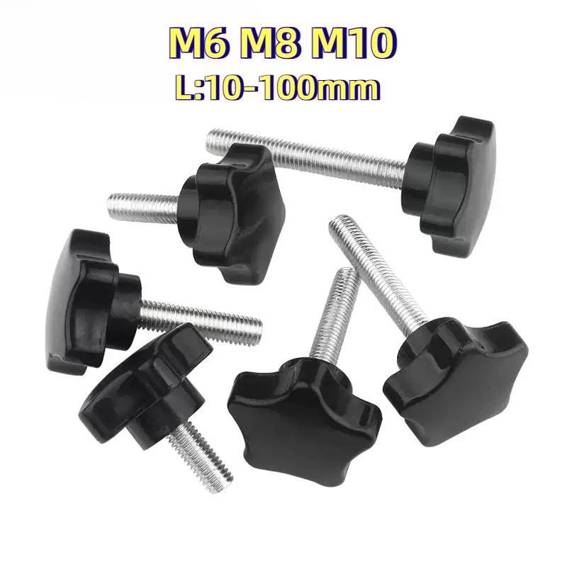 [XZM-LY-w] Star Grip Knob Bolt /น็อตมือหมุนดอกไม้ น็อตพลาสติกสีดำตัวผู้ น็อตหัวดอกไม้ หัวดาว M6m8m10