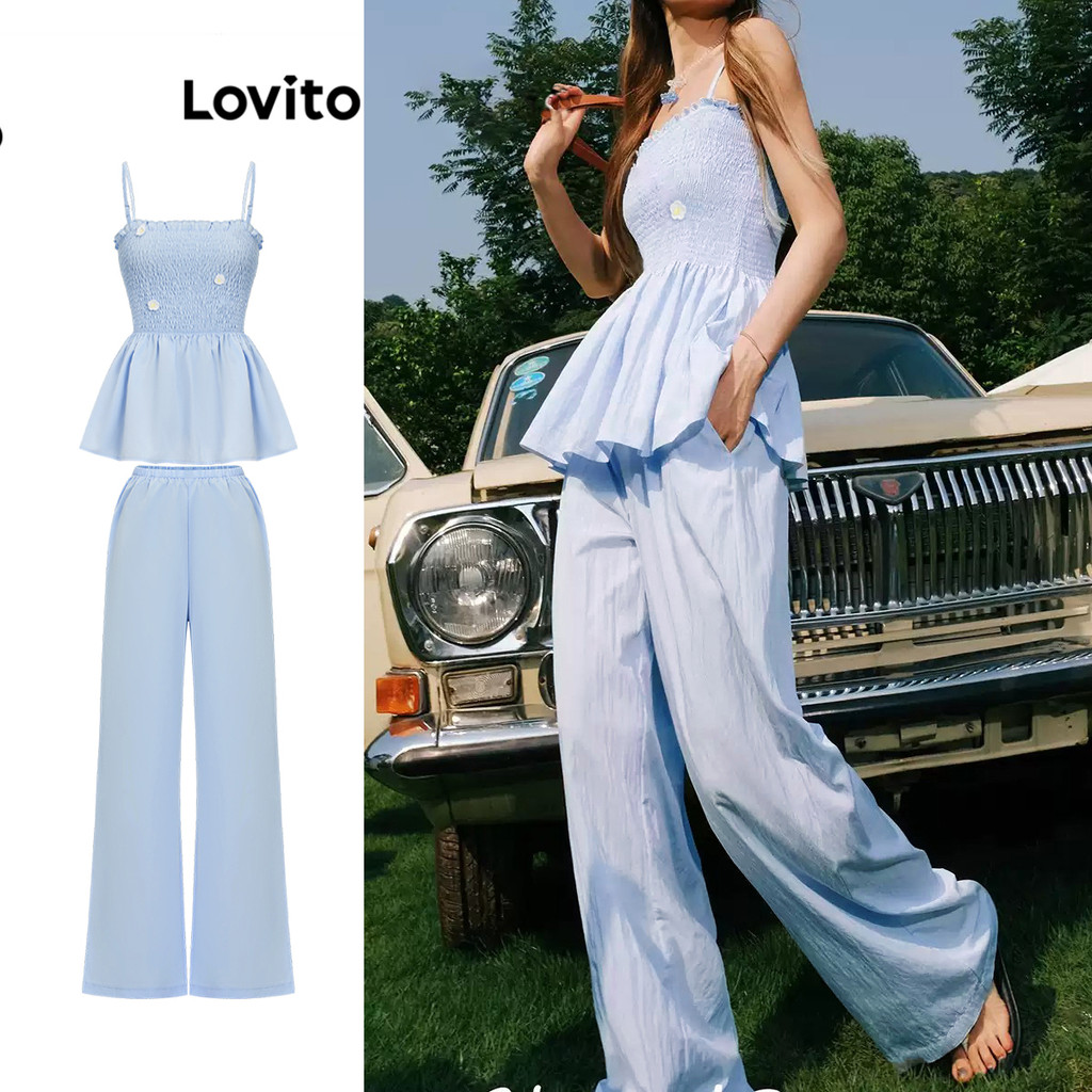 Lovito ชุดกางเกงผ้ายืดแบบสบาย ๆ สำหรับผู้หญิง LAD106730