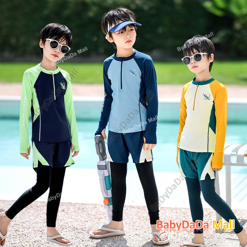 ชุดว่ายน้ําเด็กผู้ชาย ระบายอากาศได้ แห้งเร็ว ชายหาด กันแดด สูททูพีซแบบอนุรักษ์นิยม (ชุดว่ายน้ํา + กางเกงว่ายน้ํา)