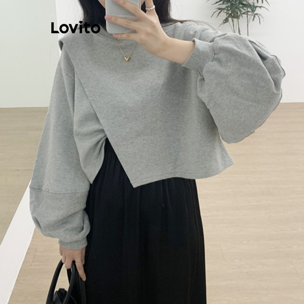 Lovito เสื้อสเวตเตอร์ถักซี่โครงธรรมดาสำหรับผู้หญิง LNA79136