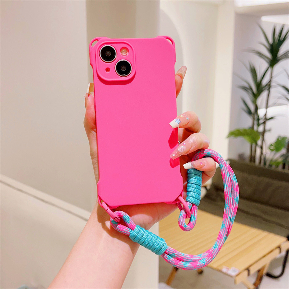 ซิลิโคน 4 มุมกันกระแทกนุ่มเคสโทรศัพท์สําหรับ IPhone 16 15 Plus 14 13 12 11 Pro Max XS X XR สายรัดข้อมือฝาครอบป้องกัน