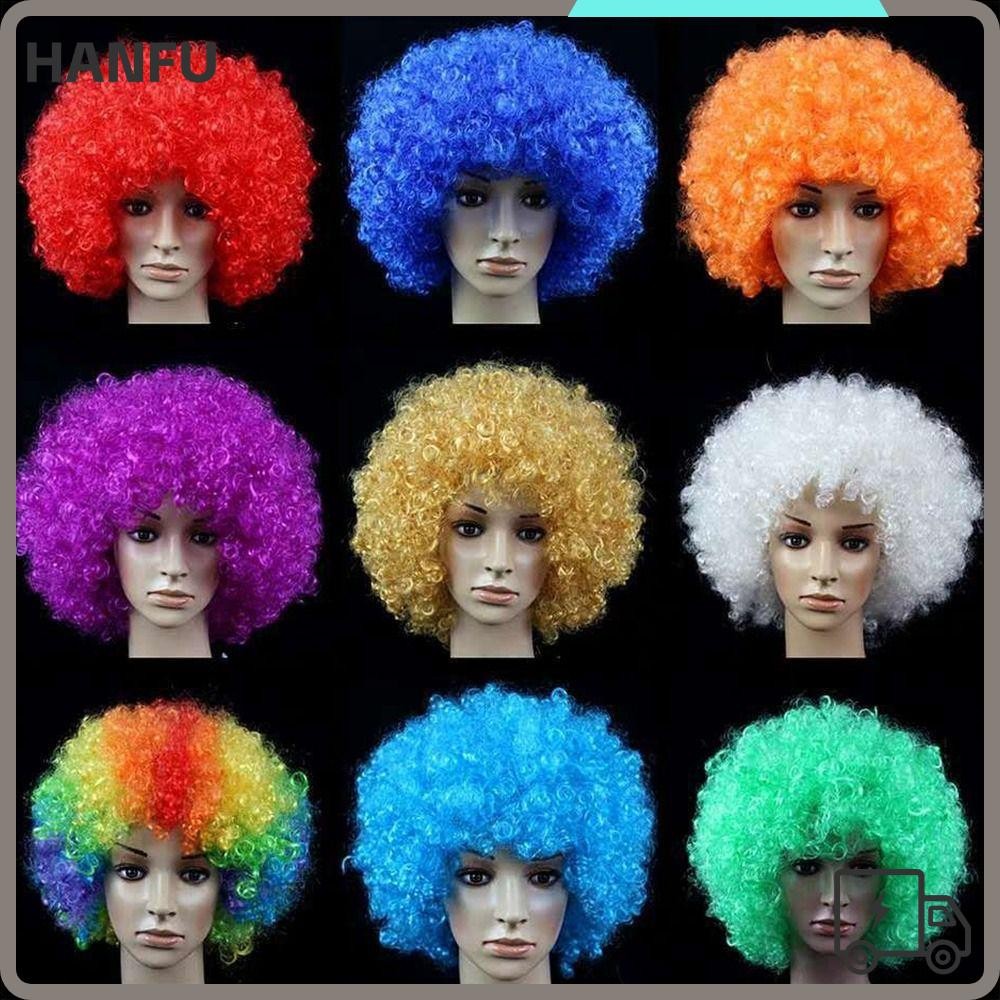 ฮันฟู สีดําแอฟริกาวิกผมหยิกของขวัญฮาโลวีนตัวตลกคอสเพลย์แฟนฟุตบอลเทศกาลพรรคผมหยิก