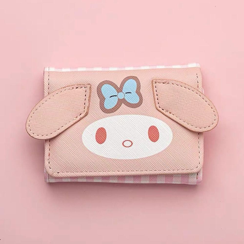 SANRIO Dealshop กระเป๋าใส่เหรียญ,การ์ตูนSanrio Hello Kitty Melody Kuromi Cinnamoroll Tripleพับกระเป๋าสตางค์,กระเป๋าเงินbus ID Holdersเก็บกระเป๋าPUหนังการ์ดผู้ชายผู้หญิง