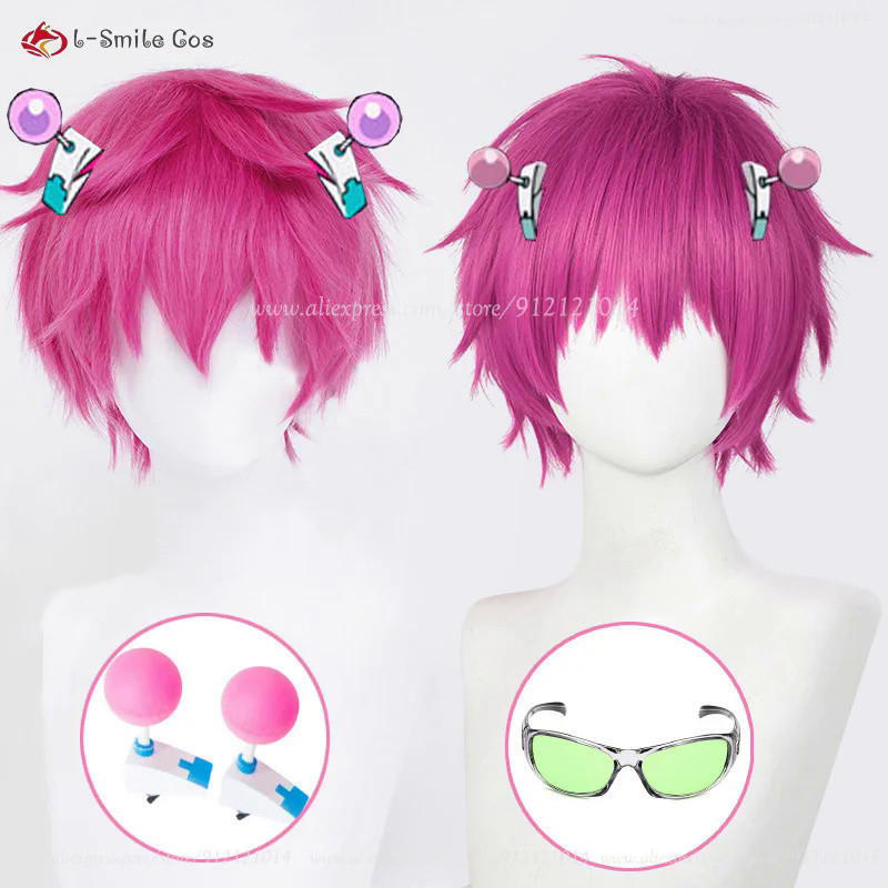 Saiki Kusuo Cosplay Wig Anime Cosplay Pink Short Hair Heat Resistant Synthetic Wigs Role Play Unisex
