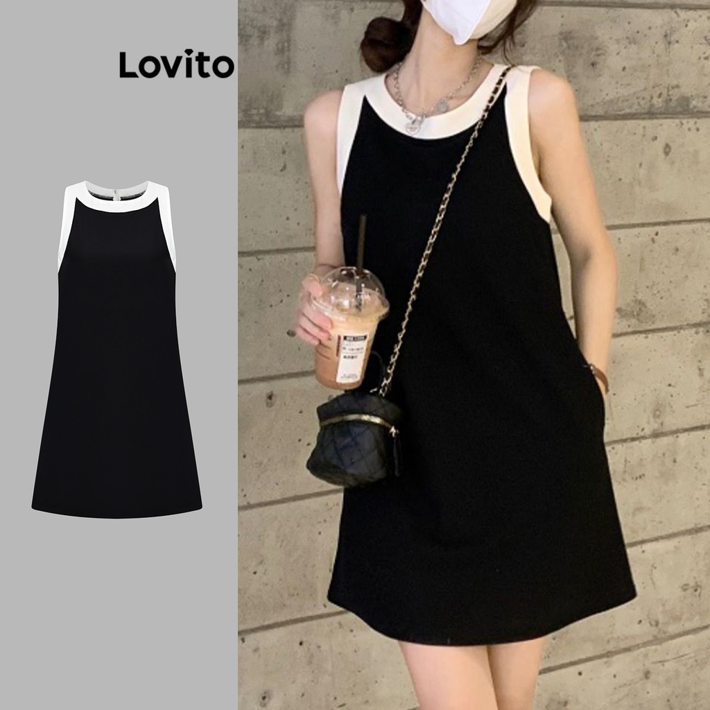 Lovito ชุดเดรสสีบล็อกเรียบหรูสำหรับผู้หญิง L108ED661