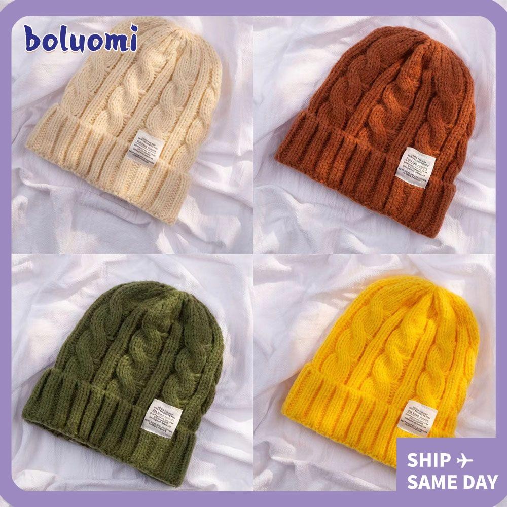 Boluoomi หมวกถักนิตติ้ง Bonnet แฟชั่นผู้หญิงหญิงถักหมวก