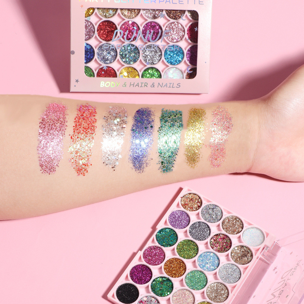 Dunuf 24 สี Party Glitter Palette เจล Texture Face Body เลื่อมเจล Liquid Metallic Eye Shadow High Gloss Multi-purpose Art แต่งหน้า ราคา ถูกที่สุด ดีลบีเคเค แกลเลอรีภาพที่ 4