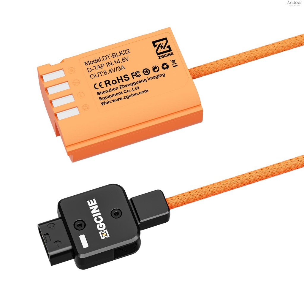 Zcgine DMW-BLK22 Dummy แบตเตอรี่ D-Tap Connector สายไฟ 60 ซม.ยาว D-Tap ถึง DMW-BLK22 Dummy แบตเตอรี่