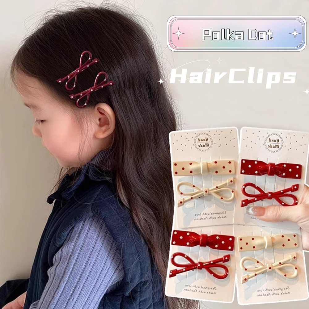 น่ารัก Red Dot Bowknot กิ๊บติดผมเรขาคณิตหวาน Duckbill ผม Pins สาวด้านข้าง Bangs Barrettes อุปกรณ์เสริมผม