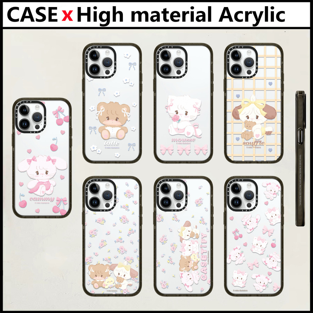 Casetify mikko ภาพประกอบ cammy cherry iPhone สําหรับ 11 12 13 14 15 16 Pro Max 16 Plus อะคริลิคพลาสติก TPU ตัวอักษรด้านข้างกันกระแทกฝาครอบโทรศัพท์กลับ INS สไตล์ปลอก