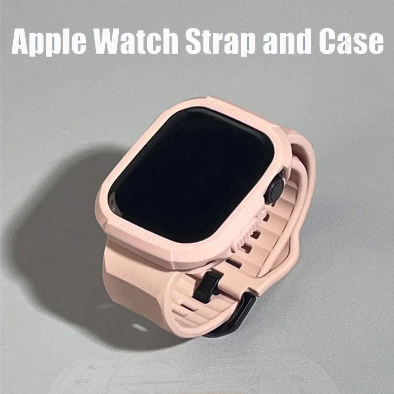 ฝาครอบซิลิโคนป้องกันสร้อยข้อมือ สําหรับ Apple Watch Series 10/9/8/7/6/5/4/SE 2/SE/Ultra/Ultra 2 ขนาด 49/46/45/44/42/41/40/38 มม. พร้อมสายรัด TPU