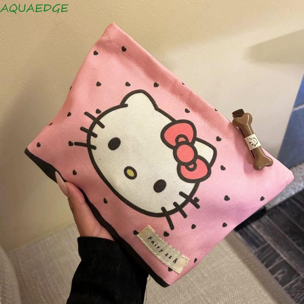 Aquaedge กระเป๋าเครื่องสําอางคิตตี้แมว, กระเป๋าเก็บของแบบพกพาลายการ์ตูน Kawaii, กระเป๋าไนลอนหวานขนาดใหญ่ญี่ปุ่นกระเป๋าจัดระเบียบกลางแจ้ง