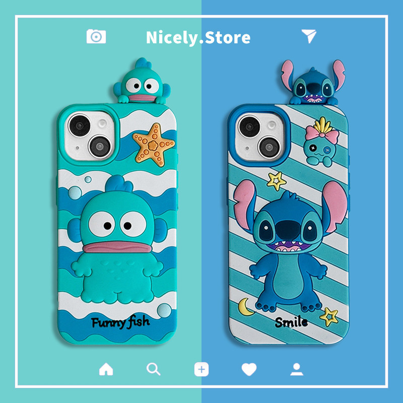 3dการ์ตูนhangyodon Stitchซิลิโคนเคสโทรศัพท์เข้ากันได้สําหรับiPhone 16 15 14 13 12 Pro Max 11 15Plus 16Promax Anti-drop Soft Coverปลอก