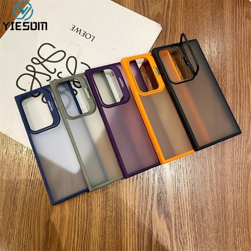 SAMSUNG Matteโปร่งใสเคสโทรศัพท์สําหรับsamsung Galaxy A15 A25 A35 A55 A14 A24 A34 A54 A05 A05S A13 A23 A33 A53 A73 5Gกล้องแหวนโลหะซ่อนขาตั้งClear Hard Cover
