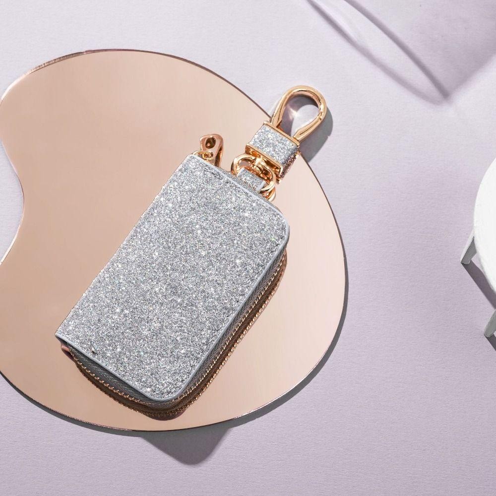 Keepin Bling Small Purse, Simple Solid Color Starry Shiny Coin Bag, Fashion Zipper Luxury Hanging Key Case Bag พวงกุญแจ