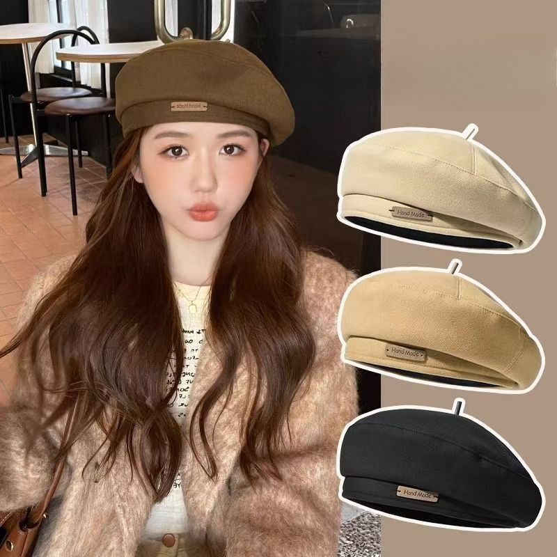 หมวกเบเรต์มีขนดกผู้หญิงฤดูใบไม้ร่วงและฤดูหนาวแสดงใบหน้าอินเทอร์เน็ตคนดังขนาดเล็กอเนกประสงค์แปดเหลี่ยมหมวกเส้นรอบวงหัวใหญ่แบรนด์อินเทรนด์หมวกศิลปิน