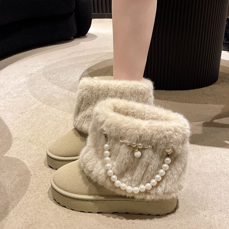 เทรนด์ Snow Boots รองเท้าบูทยาว Silver Baotou One Pedal Casual