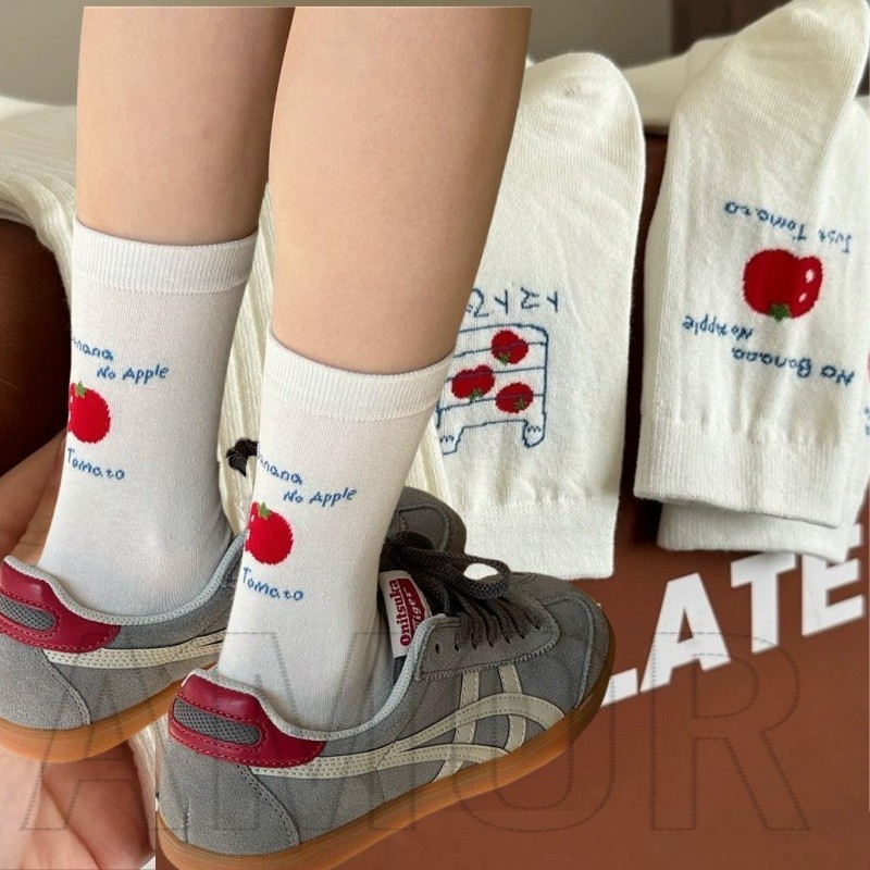 Middle Tube Knitted Socks - For Autumn Winter Wear - Tomato Pattern, Cartoon, Versatile