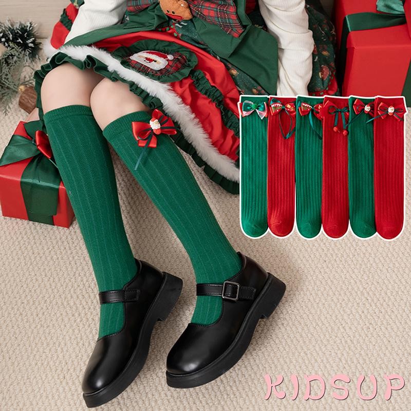 Kidsup1-เด็กผู้หญิงถุงเท้าคริสต์มาส Bowknot เด็ก Dressy ถุงเท้ากลางลูกวัวเด็กฤดูใบไม้ผลิฤดูใบไม้ร่วงถุงเท้าเจ้าหญิง