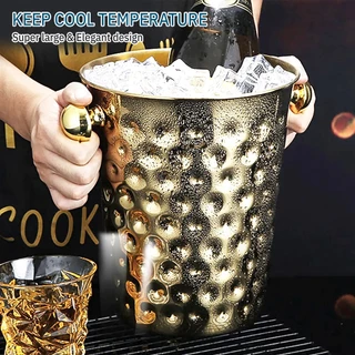 9Gadget - ถังไวน์ ถังน้ําแข็ง สแตนเลส ขนาดใหญ่ 5L/4.2L ถังแช่ไวน์ มีที่จับ ใส่ไวน์แดง แชมเปญ Stainless Steel Ice Bucket