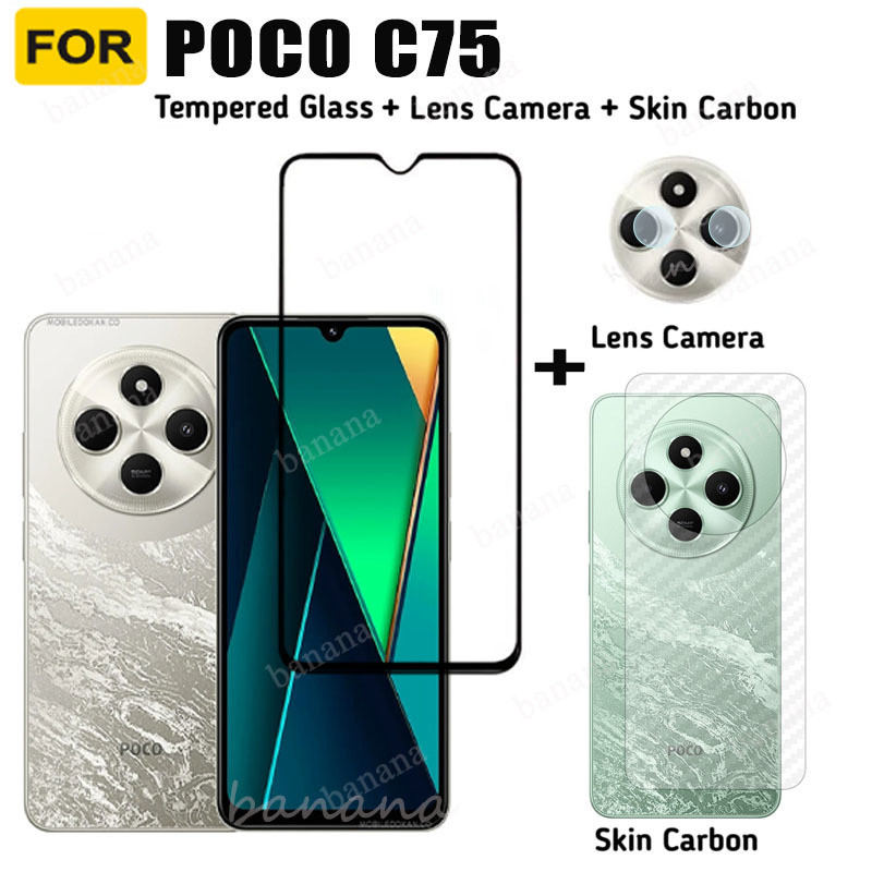 สําหรับ Poco C75 กระจกนิรภัย Poco C61 C40 C65 C 75 C7 5 ป้องกันหน้าจอกล้องเลนส์แก้ว + ฟิล์มด้านหลัง