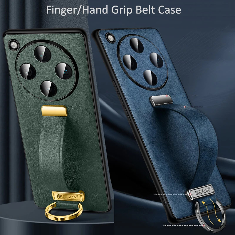 Finger Hand Grip Band Belt Strap Case สําหรับ OPPO Find X8 Pro Find X8 ธุรกิจ PU หนัง Protector Shell