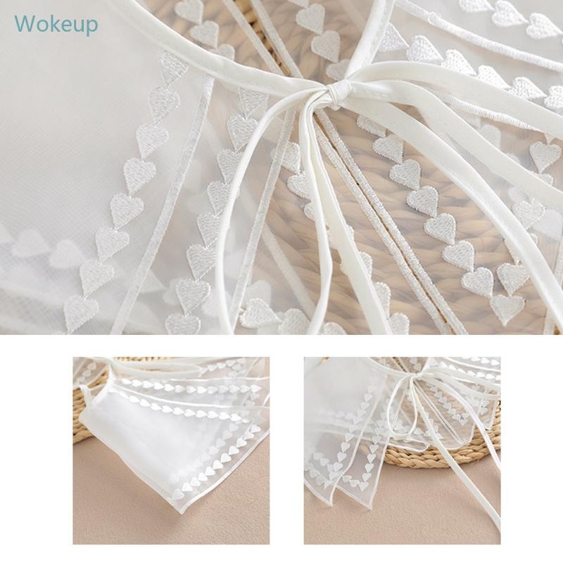 Wake ผู้หญิงหวาน Elegant Organza Faux Collar ผ้าคลุมไหล่ลูกไม้ Splicing Tulle สร้อยคอครึ่งเสื้อ Lace-Up Decorati