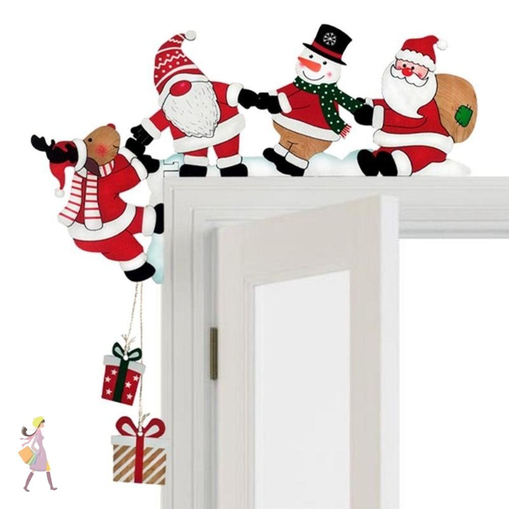 Ygbg 1/2 ชิ้นตกแต่งมุมประตู, Santa Snowman Reindeer กรอบประตูตกแต่งการ์ด,คริสต์มาสการ์ตูนกรอบป้ายจี้ไม้