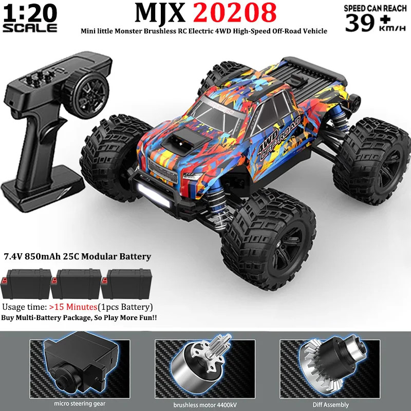 MJX Hyper Go 20208 รถบรรทุกมอนสเตอร์ 1/20 4WD 39 กม./ชม.Brushless ความเร็วสูงจําลองยางขนาดใหญ่ปีนเขา
