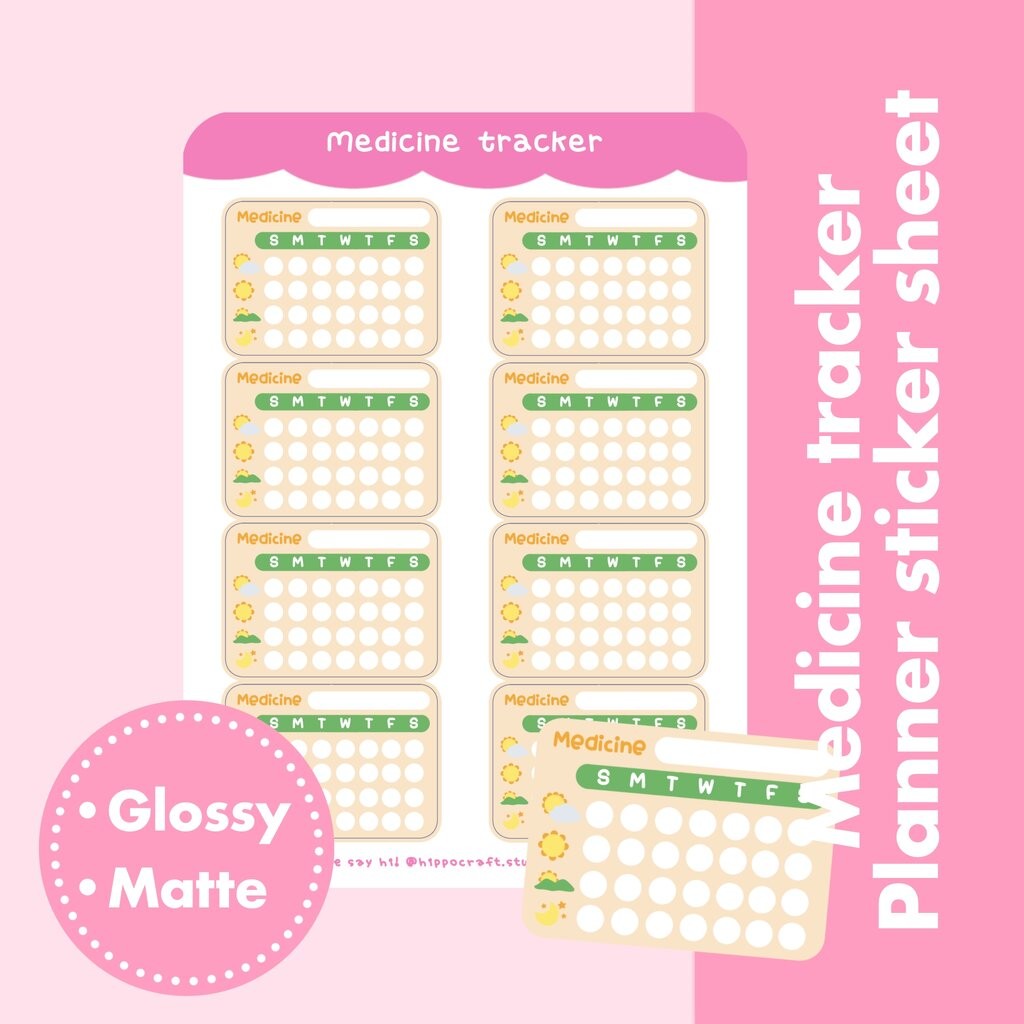 Medicine tracker | Kawaii tracker sticker sheet สติ๊กเกอร์บันทึกเวลาทานยา น่ารัก สไตล์ดูเดิล สีพาสเทล ขนาด 4x5.5 นิ้ว