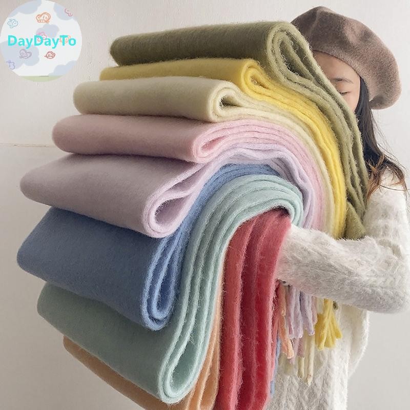 Daydayto Macaron Mohair ผ้าพันคอปุยสําหรับฤดูใบไม้ร่วงและฤดูหนาวความอบอุ่นและผ้าพันคอตุ๊กตา TH