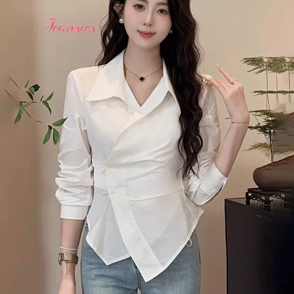 เสื้อเชิ้ตแขนยาวสไตล์ฝรั่งเศส สีฟ้า ลายทาง ดีไซน์เก๋