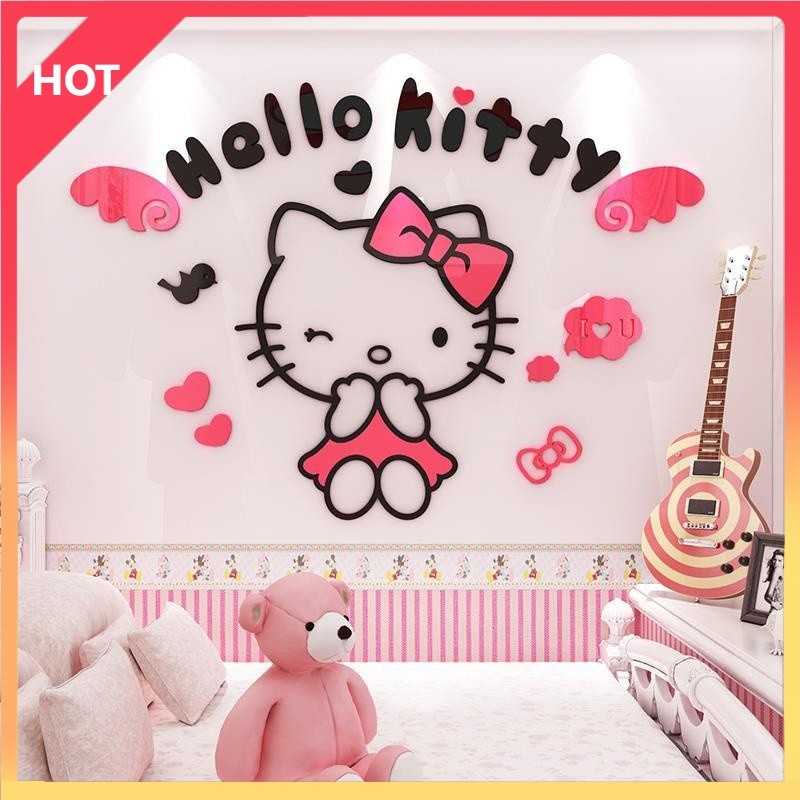 สติ๊กเกอร์อะคริลิคลายการ์ตูน Hello Kitty 3D สําหรับติดตกแต่งผนังห้องน้ํา