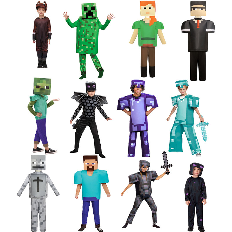 Zst Minecraft Steve เกราะเด็กเด็กคอสเพลย์เครื่องแต่งกายเด็กฮาโลวีนเกมตัวละครเครื่องแต่งกายประสิทธิภาพ