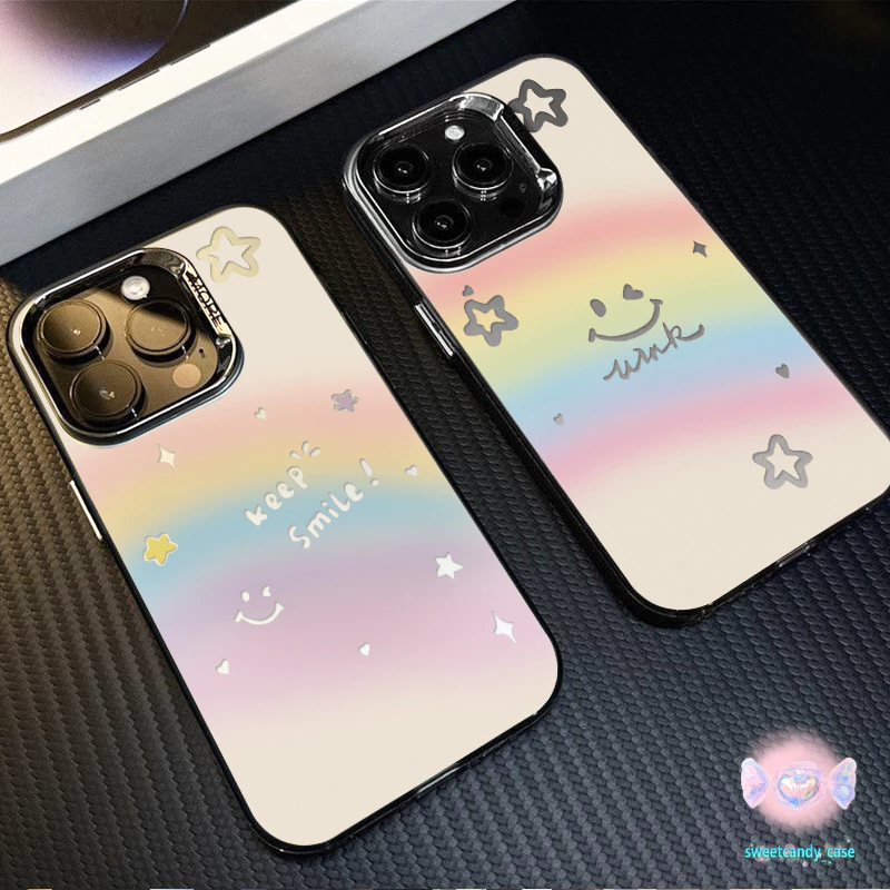 เคสแข็งพรีเมี่ยม รอยยิ้มสีรุ้งน่ารัก for IPhone13 12 7Plus 14 15 11 16 Pro Max 8Plus XR XSMax SE เคสไอโฟน11 เคสไอโฟน13