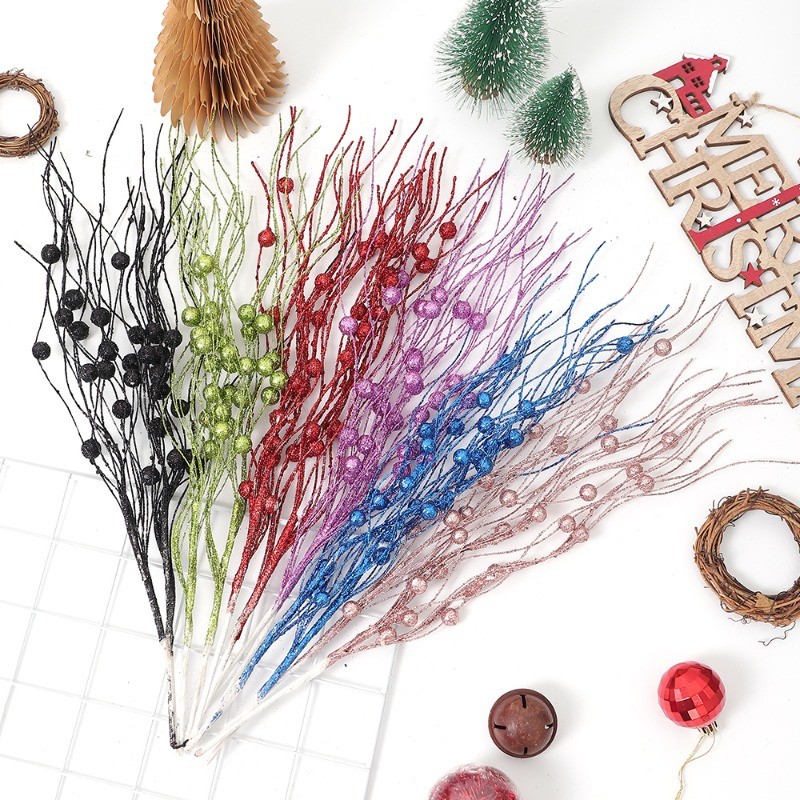 5 ชิ้นตกแต่งคริสต์มาสสีชมพูสีขาว Berries เครื่องประดับต้นคริสต์มาส Glitter Twig ประดิษฐ์ Berry Bundle สาขาดอกไม้
