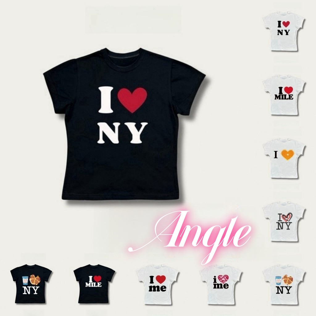 (จัดส่งตลอด 24 ชั่วโมง）Angle Officiall [พร้อมส่ง] เสื้อทรง BABY TEE I LOVE NY tee