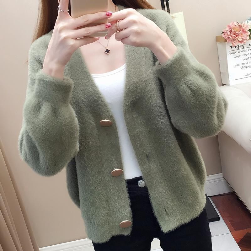 เสื้อสเวตเตอร์ถักผู้หญิง สไตล์ใหม่ ใส่กันหนาวฤดูใบไม้ร่วง-ฤดูหนาว (แขนยาวสั้นหลวม)